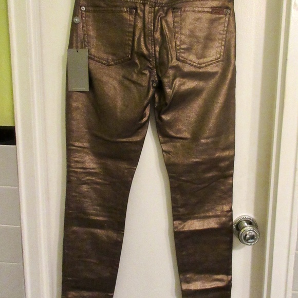 7 For All Mankind Metallic Bronze Skinny Jeans. - Picture 11 of 14